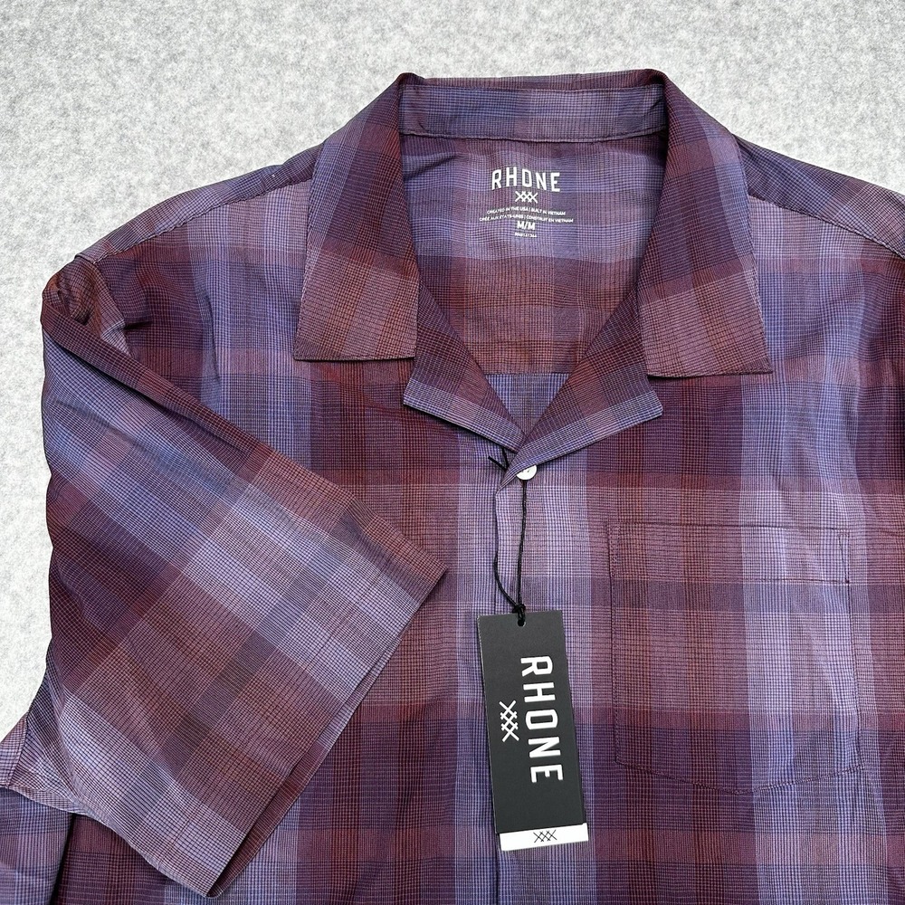 Rhone Mens Camp Shirt Red Plaid Short Sleeve Button Up Relaxed Fit Medium NEW